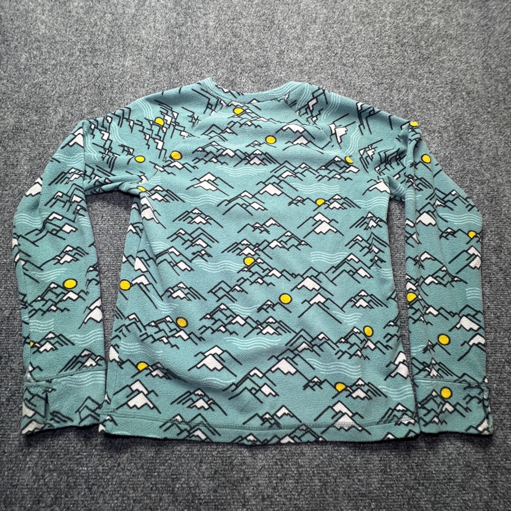 LL Bean Kids Fleece Pullover Mountain Print Blue Teal Size M 10-12 Winter Ski - Picture 8 of 10